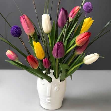 Bouquets Denver - This adorable little guy has our favorite bulb flower on the brain. With the crown of tulips he’s a great gift for someone’s coffee table. The keepsake bust vase itself is 5” tall and 3.5” wide, and is easily reusable with lots of different types of flowers. 