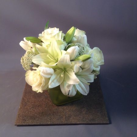Bouquets Denver - White flowers: roses, tulips, lilies, riceflower