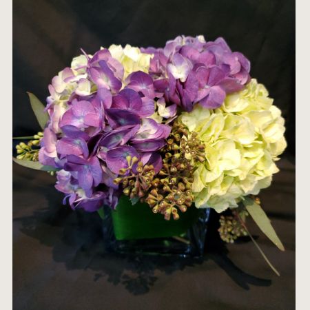 Ninth Street Flowers Durham - European compact of garden hydrangea and greenery. Colors may vary.